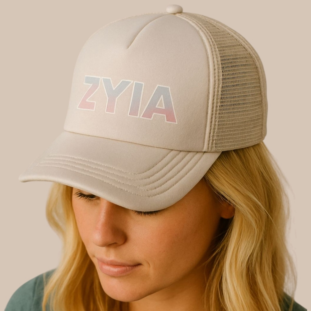 Zyia Pastel Gradient Logo Foam Trucker Hat Gray Snapback NWT | Women